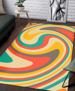 Orange And Green Colors Abstract Retro Swirl 70s Style Printed On Living Room Area Rug