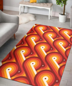 Disco Circles Geometric Orange Pattern Printed on Vintage 70s Style Area Rug