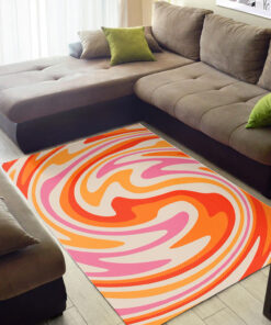 Retro Swirl Orange And Red Color Abstract Printed On 1970s Style Area Rug