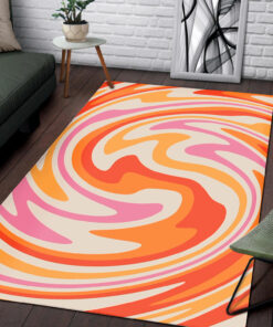 Retro Swirl Orange And Red Color Abstract Printed On 1970s Style Area Rug
