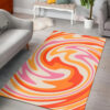 Retro Swirl Orange And Red Color Abstract Printed On 1970s Style Area Rug