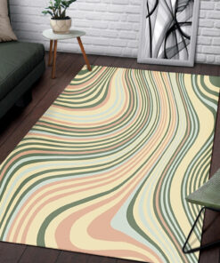 Vintage Green And Orange Cream Groovy Abstract Swirl Pattern Area Rugs