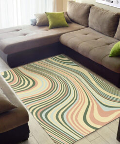 Vintage Green And Orange Cream Groovy Abstract Swirl Pattern Area Rugs