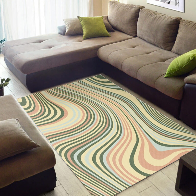 Vintage Green And Orange Cream Groovy Abstract Swirl Pattern Area Rugs