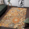 Floral 1970 Style Living Room, Bedroom With Orange And Brown Area Rugs