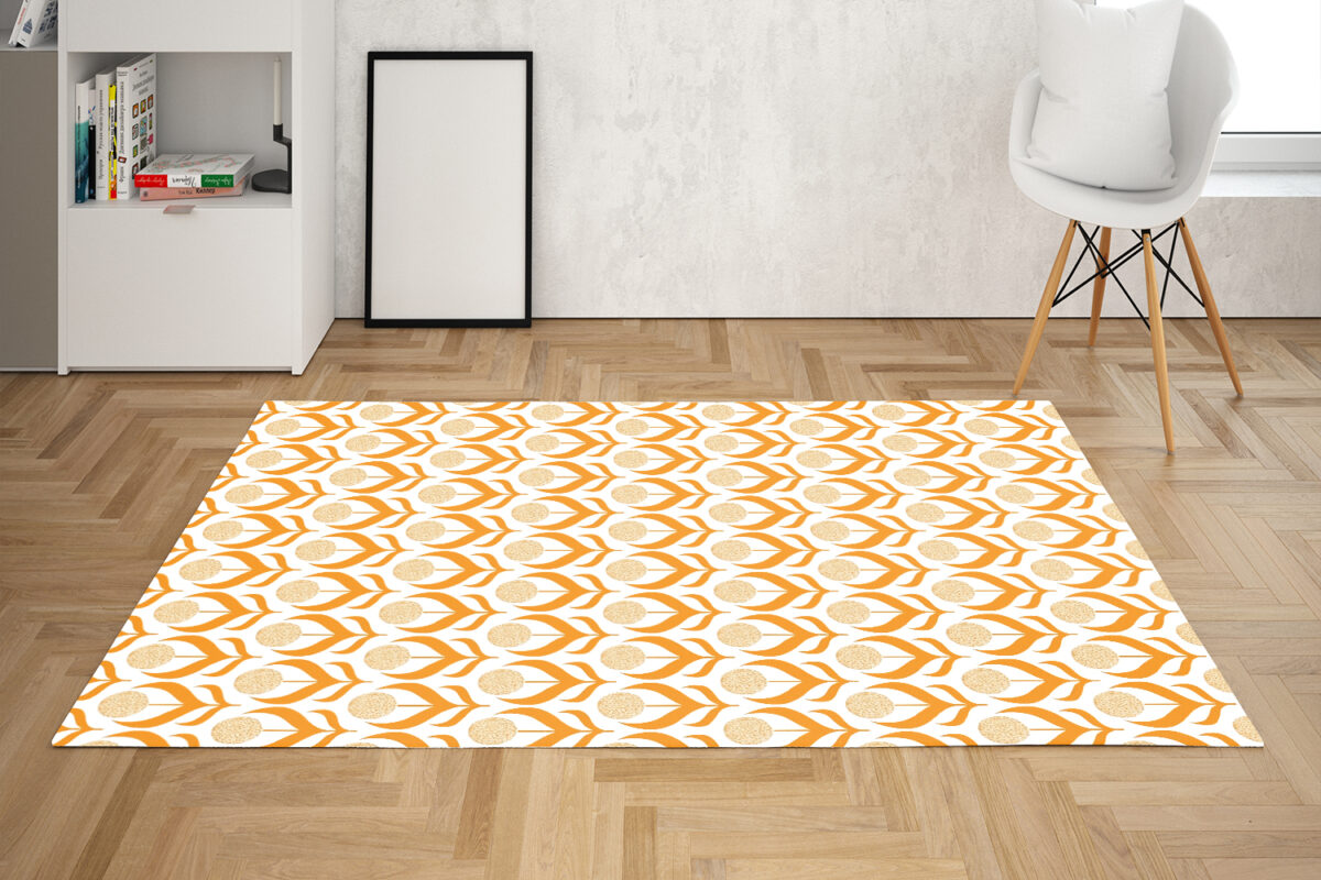 Orange Floral Dandelions Flower Pattern in Retro 1970s Style Area Rug