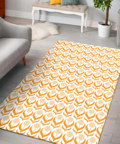 Orange Floral Dandelions Flower Pattern in Retro 1970s Style Area Rug