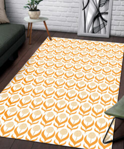 Orange Floral Dandelions Flower Pattern in Retro 1970s Style Area Rug