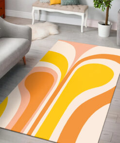 70s Area Rug Retro Groovy Abstract Design in Peach, Orange and Yellow