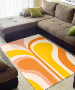 70s Area Rug Retro Groovy Abstract Design in Peach, Orange and Yellow