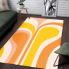 70s Area Rug Retro Groovy Abstract Design in Peach, Orange and Yellow