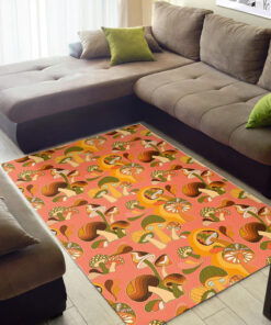 Retro Mushroom Print Pattern Printed On 70s Style Area Rug