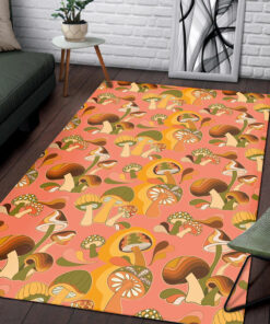 Retro Mushroom Print Pattern Printed On 70s Style Area Rug