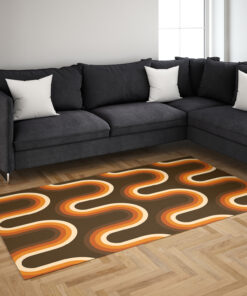 70s Pattern Orange and Brown Waves Mounted Print Area Rug