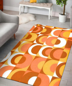 Retro Large Orange Brown And White 70's Pattern Area Rug