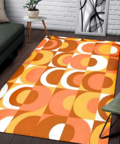 Retro Large Orange Brown And White 70's Pattern Area Rug
