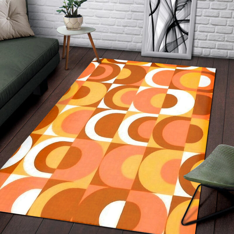 Retro Large Orange Brown And White 70's Pattern Area Rug
