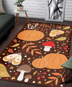 Area Rugs With Orange Pumpkin Butterfly Mushroom Accents
