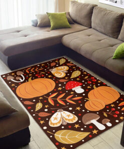 Area Rugs With Orange Pumpkin Butterfly Mushroom Accents