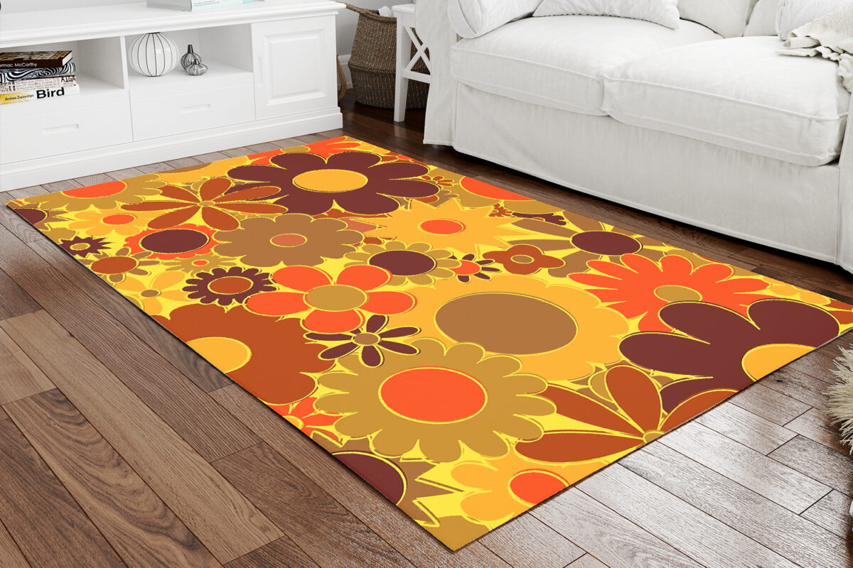 Funky Daisy Floral in Electric Orange 70s Style Rug