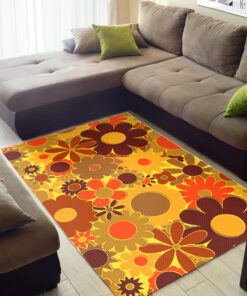 Funky Daisy Floral in Electric Orange 70s Style Rug