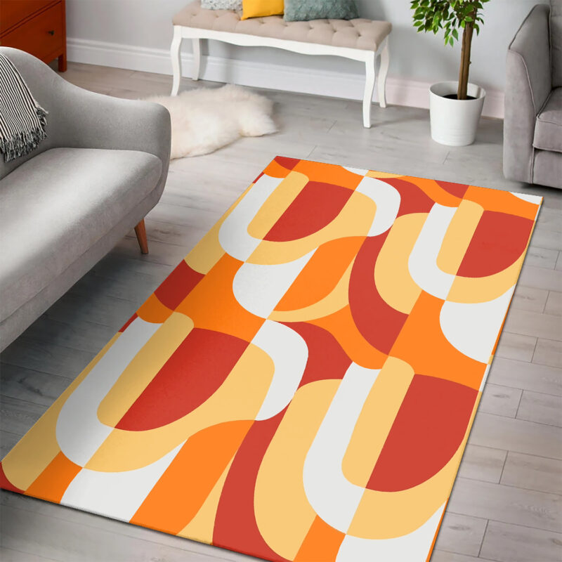 Orange Abstract Retro Pattern 70's Style Area Rugs