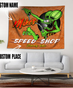 Personalized Funny Rat Fink Hot Rod Garage Wall Tapestry