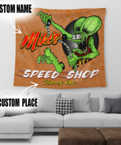 Personalized Funny Rat Fink Hot Rod Garage Wall Tapestry