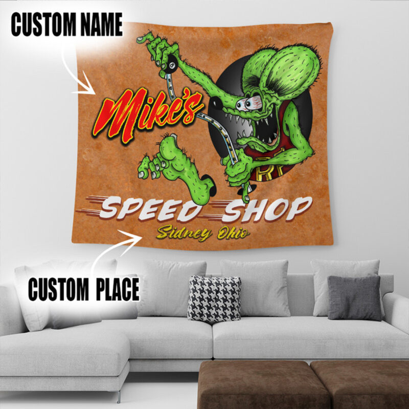Personalized Funny Rat Fink Hot Rod Garage Wall Tapestry