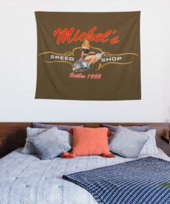 Personalized Hot Rod Pinstripe Pinup Girl Speed Shop Garage Wall Tapestries