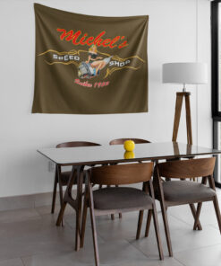 Personalized Hot Rod Pinstripe Pinup Girl Speed Shop Garage Wall Tapestries