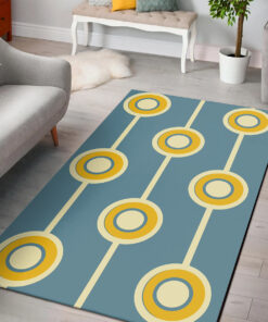 Vintage Retro Groovy Hippie Circle Classic Mustard Yellow Pale Green Photographic 70s Style Area Rug