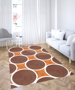 Retro Orange And Brown Circles Pattern 1970s Area Rug
