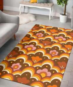 Psychedelic Flower Power Floral Pattern 70s Style Floor Rug