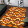 Psychedelic Flower Power Floral Pattern 70s Style Floor Rug