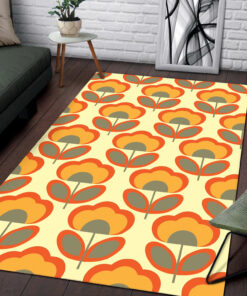 Organge Floral Retro 70s Style Rug