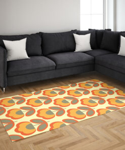 Organge Floral Retro 70s Style Rug