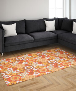 70s Flower Orange Pattern Area Rug