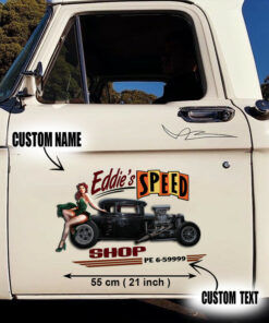Alternative view of Custom Pin-up Girl Pinstriping Lettering Rat Rod Door Decals For Car