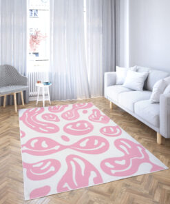 White Pink Dripping Smiley Face Y2K Rug