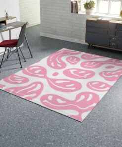White Pink Dripping Smiley Face Y2K Rug