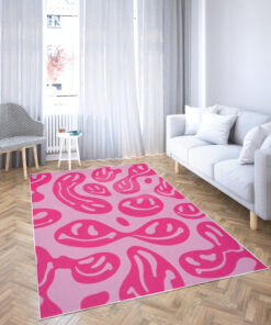 Pink Dripping Smiley Face Y2K Rug
