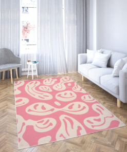 Light Pink Dripping Smiley Face Y2K Rug