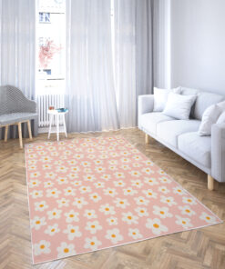 Retro Peachy Daisy Flower Pattern Rug
