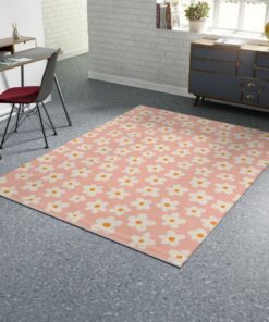 Retro Peachy Daisy Flower Pattern Rug