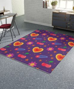 Purple Y2K Heart And Fruit Pattern Rug