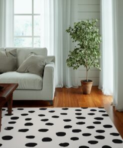 Preppy Brushstroke Rug Black And White Polka Dots Rug