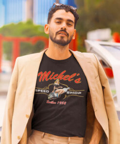 Personalized Hot Rod Pinstripe Decals Pinup Girl Candle Spark Plugs Speed Shop Garage T Shirt