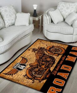 Vintage Road Map Route 66 Motorcycle Area Rug FLoor Carpet Home Decor Gift Idea