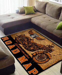 Vintage Road Map Route 66 Motorcycle Area Rug FLoor Carpet Home Decor Gift Idea